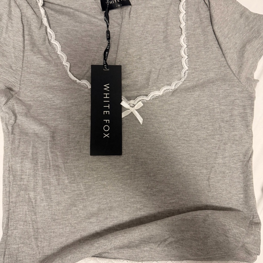 White Fox Boutique Gray Ribbed Lace-Trim Sleep pajamas